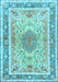 Machine Washable Medallion Light Blue Traditional Rug, wshtr4694lblu