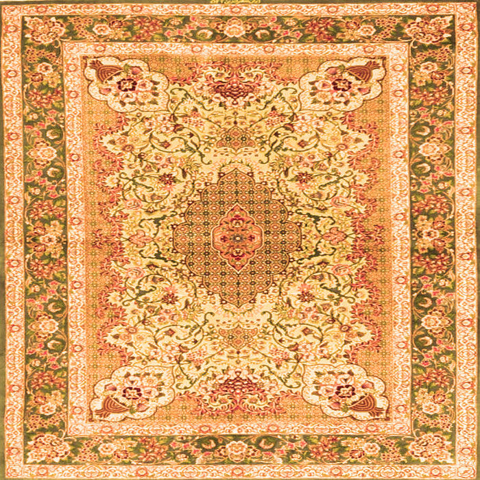 Round Machine Washable Medallion Orange Traditional Area Rugs, wshtr4694org