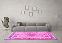 Machine Washable Medallion Pink Traditional Rug, wshtr4694pnk