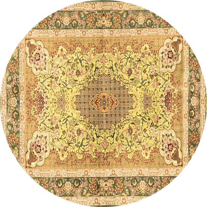 Round Machine Washable Medallion Brown Traditional Rug, wshtr4694brn