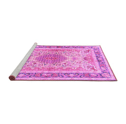 Sideview of Machine Washable Medallion Pink Traditional Rug, wshtr4694pnk