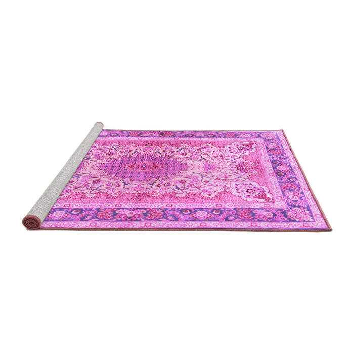 Sideview of Machine Washable Medallion Pink Traditional Rug, wshtr4694pnk