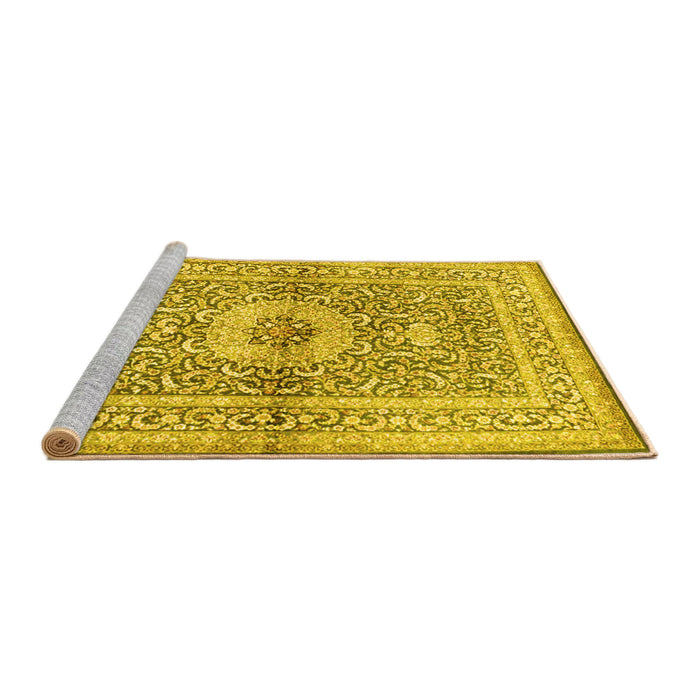 Sideview of Machine Washable Medallion Yellow Traditional Rug, wshtr4695yw
