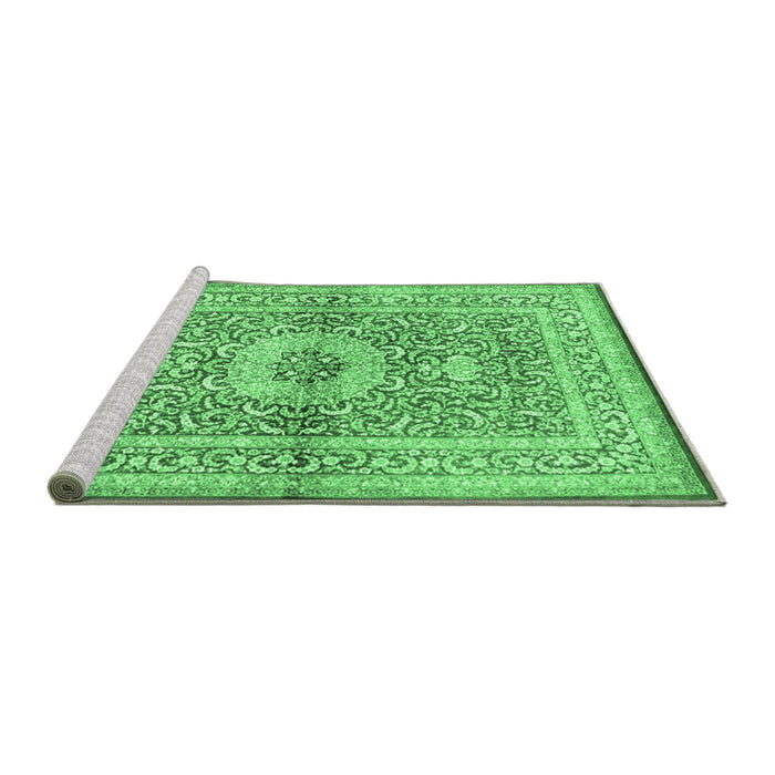 Sideview of Machine Washable Medallion Emerald Green Traditional Area Rugs, wshtr4695emgrn