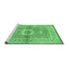 Sideview of Machine Washable Medallion Emerald Green Traditional Area Rugs, wshtr4695emgrn