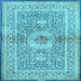 Square Machine Washable Medallion Light Blue Traditional Rug, wshtr4695lblu