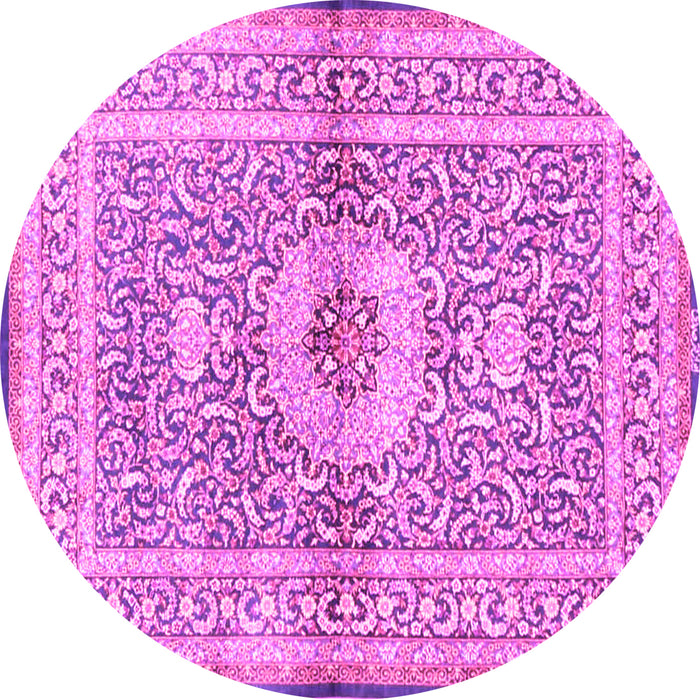 Round Machine Washable Medallion Pink Traditional Rug, wshtr4695pnk