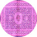 Round Machine Washable Medallion Pink Traditional Rug, wshtr4695pnk