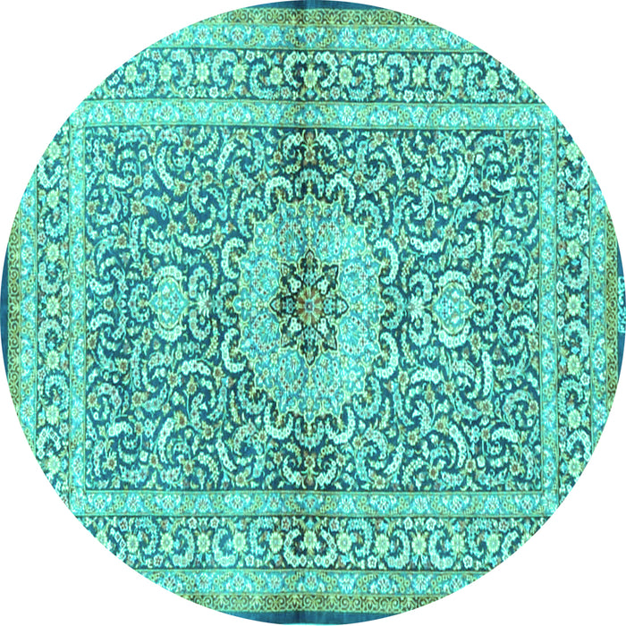 Round Medallion Turquoise Traditional Rug, tr4695turq