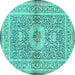 Round Medallion Turquoise Traditional Rug, tr4695turq