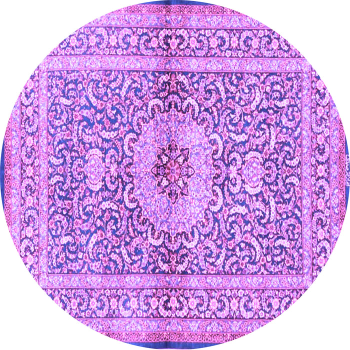 Round Machine Washable Medallion Purple Traditional Area Rugs, wshtr4695pur