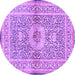 Round Machine Washable Medallion Purple Traditional Area Rugs, wshtr4695pur