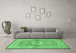 Machine Washable Medallion Emerald Green Traditional Area Rugs in a Living Room,, wshtr4695emgrn