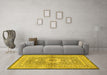 Machine Washable Medallion Yellow Traditional Rug in a Living Room, wshtr4695yw