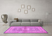 Machine Washable Medallion Pink Traditional Rug in a Living Room, wshtr4695pnk