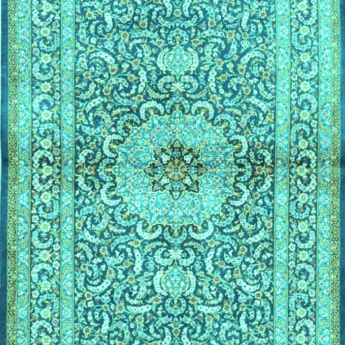 Machine Washable Medallion Turquoise Traditional Area Rugs, wshtr4695turq