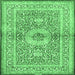 Square Machine Washable Medallion Emerald Green Traditional Area Rugs, wshtr4695emgrn