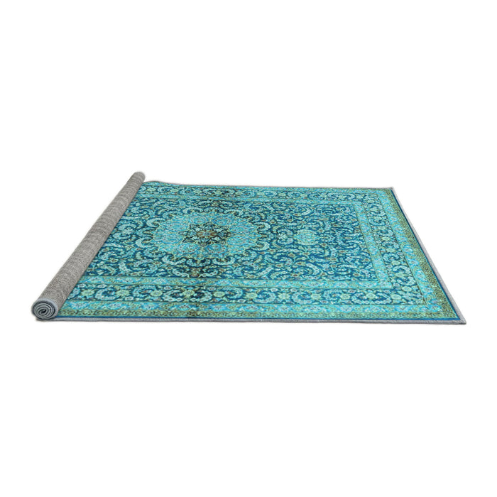 Sideview of Machine Washable Medallion Light Blue Traditional Rug, wshtr4695lblu