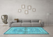 Machine Washable Medallion Light Blue Traditional Rug in a Living Room, wshtr4695lblu