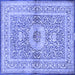 Square Machine Washable Medallion Blue Traditional Rug, wshtr4695blu