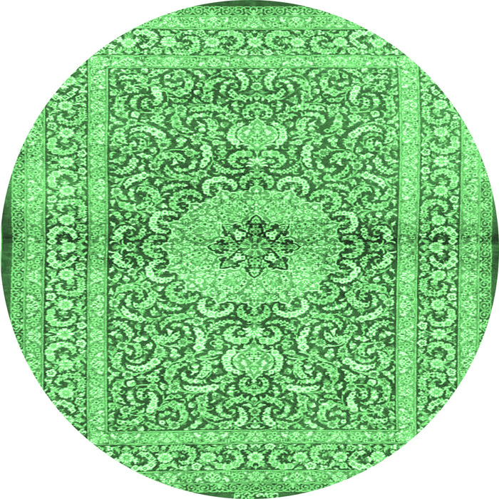 Round Machine Washable Medallion Emerald Green Traditional Area Rugs, wshtr4695emgrn