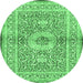 Round Machine Washable Medallion Emerald Green Traditional Area Rugs, wshtr4695emgrn