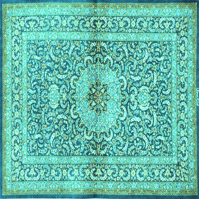Square Machine Washable Medallion Turquoise Traditional Area Rugs, wshtr4695turq