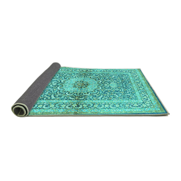 Sideview of Medallion Turquoise Traditional Rug, tr4695turq
