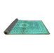 Sideview of Medallion Turquoise Traditional Rug, tr4695turq