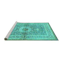 Sideview of Machine Washable Medallion Turquoise Traditional Area Rugs, wshtr4695turq
