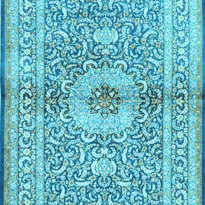 Machine Washable Medallion Light Blue Traditional Rug, wshtr4695lblu