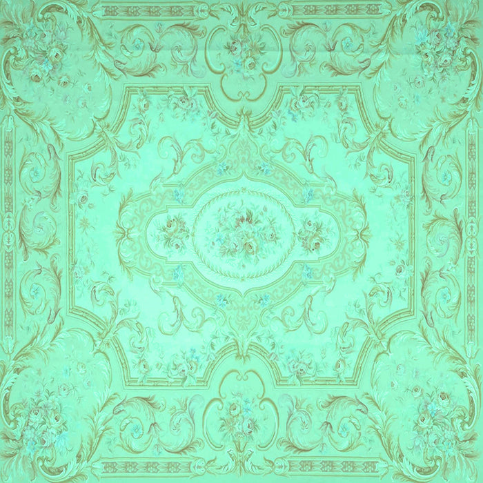 Square Machine Washable Persian Turquoise Traditional Area Rugs, wshtr4696turq