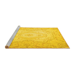 Sideview of Machine Washable Persian Yellow Traditional Rug, wshtr4696yw