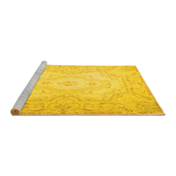 Sideview of Machine Washable Persian Yellow Traditional Rug, wshtr4696yw