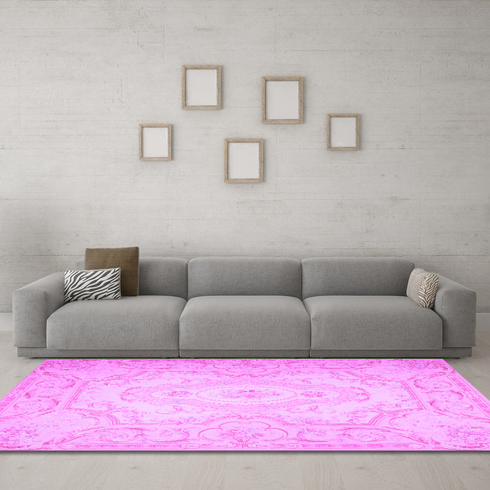 Machine Washable Persian Purple Traditional Area Rugs in a Living Room, wshtr4696pur