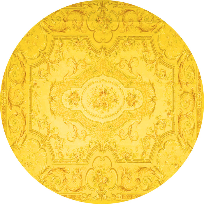 Round Persian Yellow Traditional Rug, tr4696yw