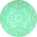 Round Persian Turquoise Traditional Rug, tr4696turq