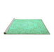 Sideview of Machine Washable Persian Turquoise Traditional Area Rugs, wshtr4696turq