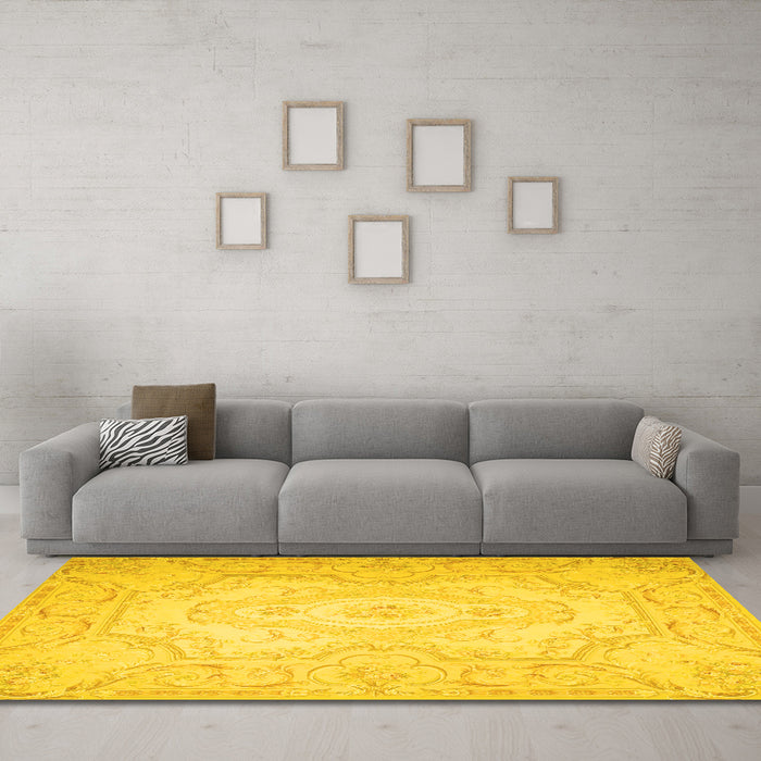 Machine Washable Persian Yellow Traditional Rug in a Living Room, wshtr4696yw