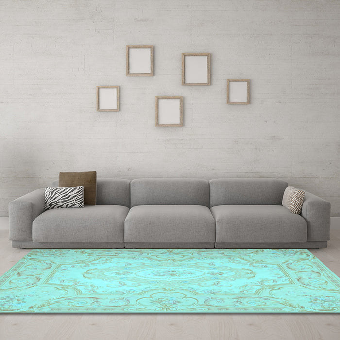 Machine Washable Persian Light Blue Traditional Rug in a Living Room, wshtr4696lblu