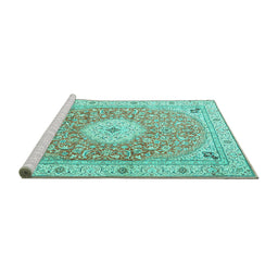 Sideview of Machine Washable Medallion Turquoise Traditional Area Rugs, wshtr4697turq