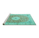 Sideview of Machine Washable Medallion Turquoise Traditional Area Rugs, wshtr4697turq