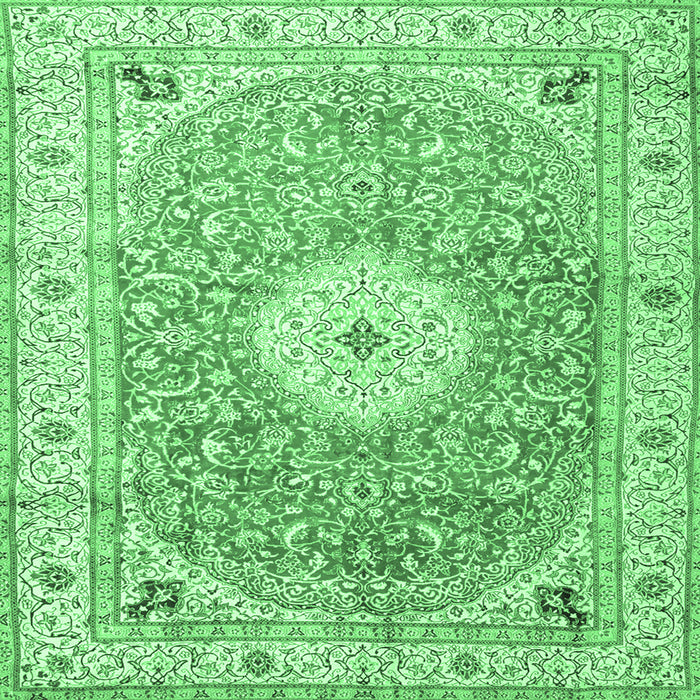 Square Medallion Emerald Green Traditional Rug, tr4697emgrn