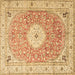 Square Machine Washable Medallion Brown Traditional Rug, wshtr4697brn