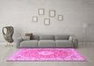 Machine Washable Medallion Pink Traditional Rug in a Living Room, wshtr4697pnk