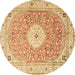 Round Machine Washable Medallion Brown Traditional Rug, wshtr4697brn