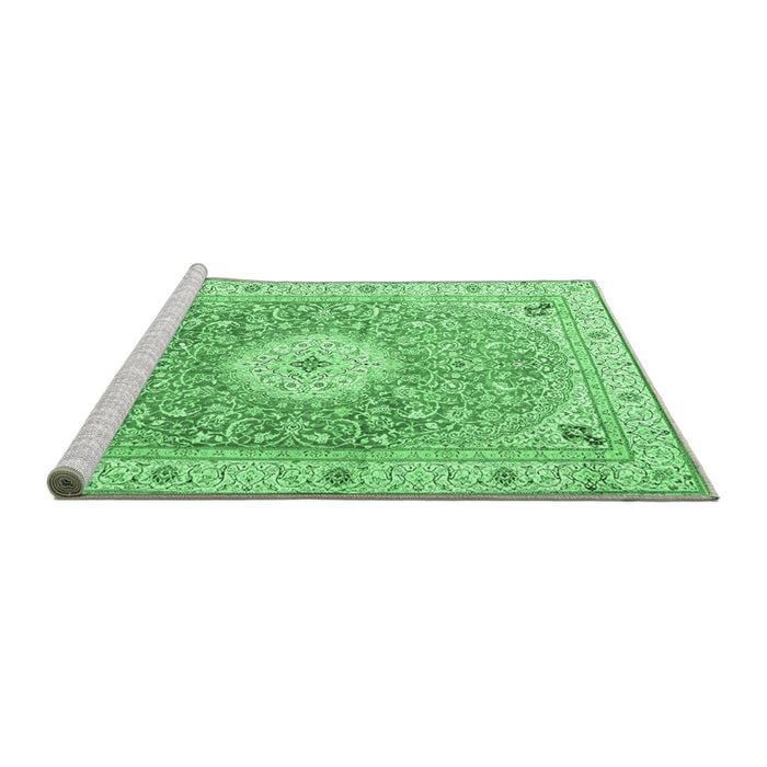 Sideview of Machine Washable Medallion Emerald Green Traditional Area Rugs, wshtr4697emgrn