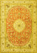 Machine Washable Medallion Yellow Traditional Rug, wshtr4697yw