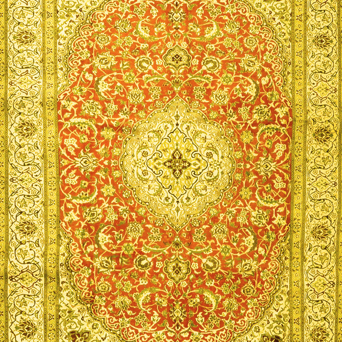 Machine Washable Medallion Yellow Traditional Rug, wshtr4697yw