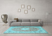 Machine Washable Medallion Light Blue Traditional Rug in a Living Room, wshtr4697lblu